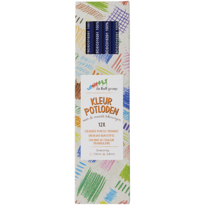 Kleurpotloden | de Rolf groep | driekantig donkerblauw, 12 stuks