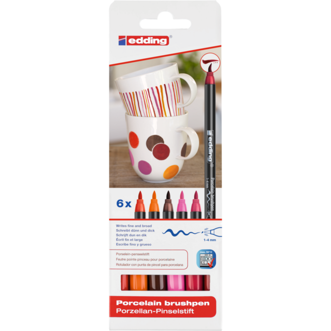 Porseleinstiften edding E4200 warme kleuren 1-4 mm, 6 stuks