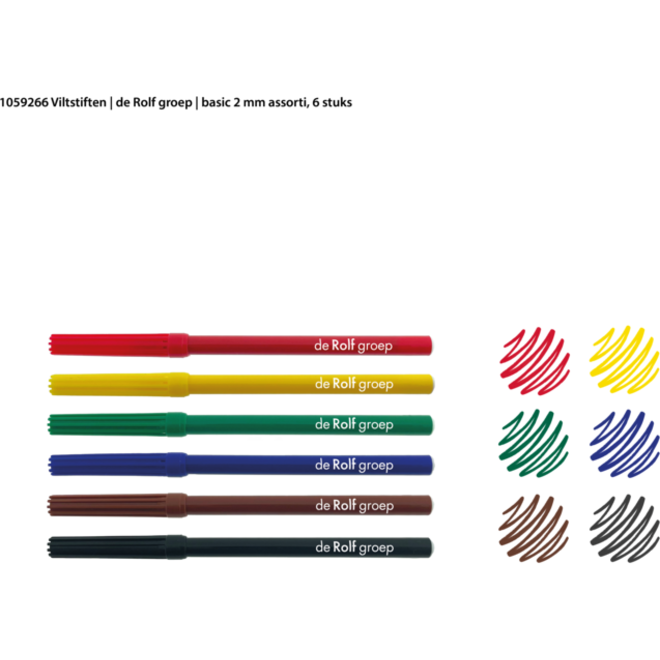 Viltstiften | de Rolf groep | basic 2 mm assorti, 6 stuks