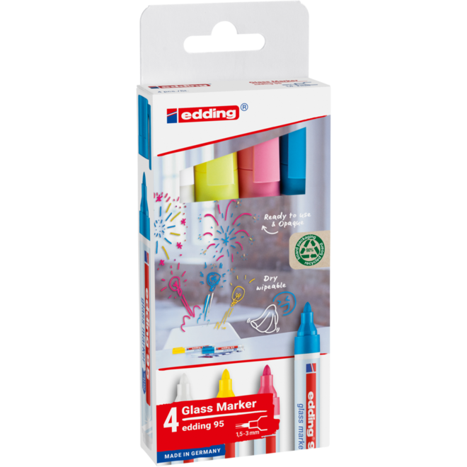 Glasbord marker edding e-95 assorti licht, 4 stuks