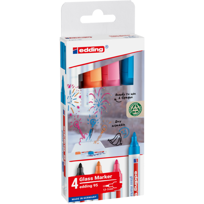 Glasbord marker edding e-95 assorti, 4 stuks