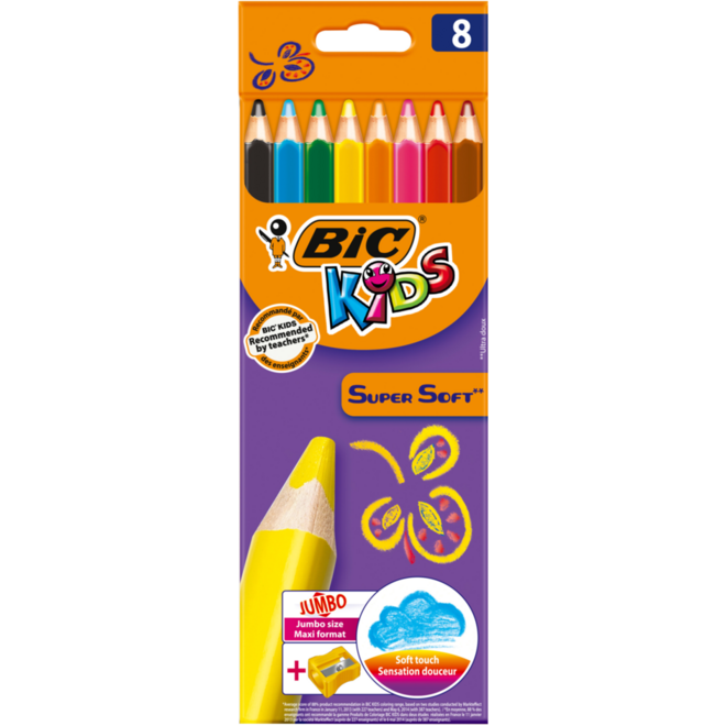 Kleurpotloden BIC Super Soft assorti , 8 stuks