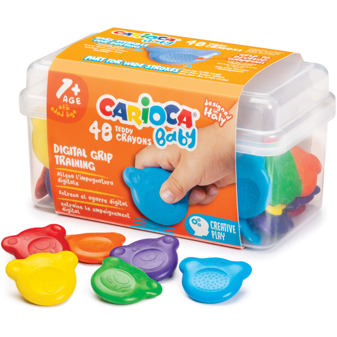 Waskrijtjes Carioca Baby Teddy 3-in-1 assorti, 48 stuks