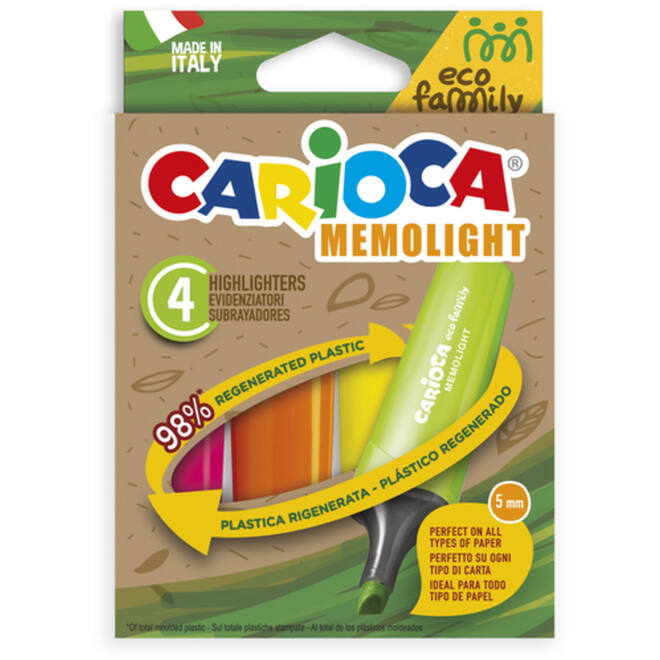 Markeerstift Carioca EcoFamily Memolight assorti, 4 stuks