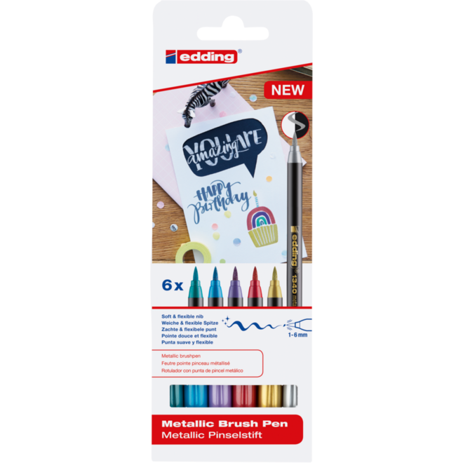 Brushpen metallic assorti, 6 stuks