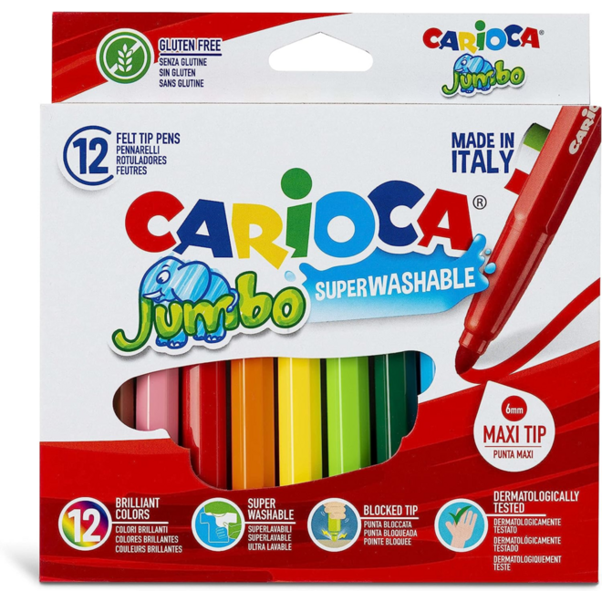 Viltstiften Carioca maxi jumbo punt assorti, 12 stuks