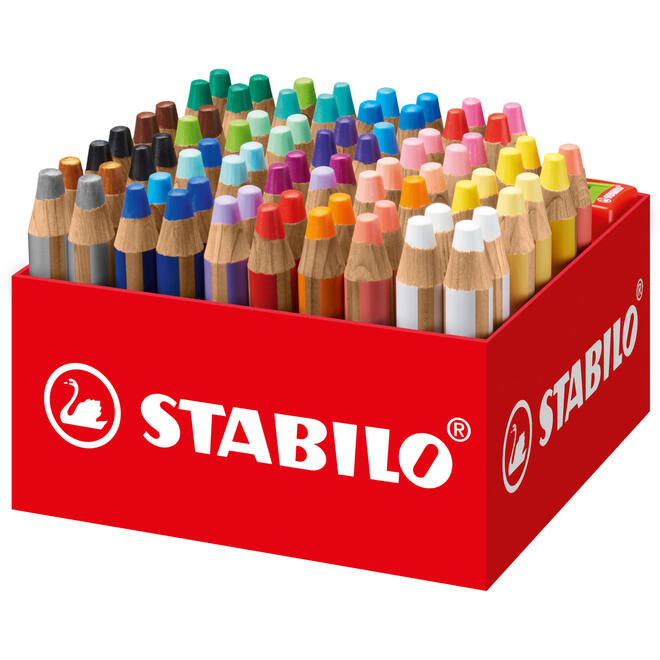 Waskrijt aquarel STABILO Woody 3-in-1 assorti classpack, 76 stuks incl. slijpers