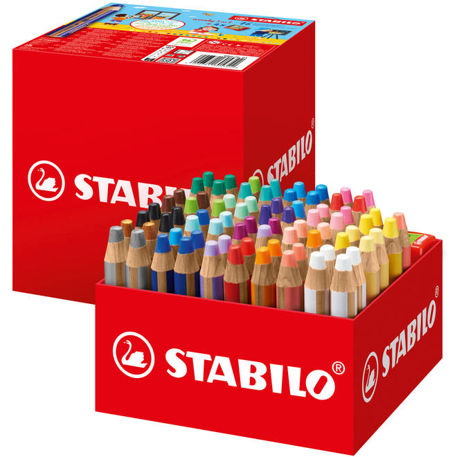 Waskrijt aquarel STABILO Woody 3-in-1 assorti classpack, 76 stuks incl. slijpers
