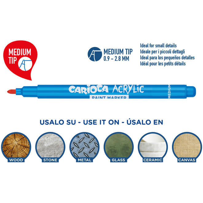 Acrylstiften Carioca assorti medium punt, 12 stuks