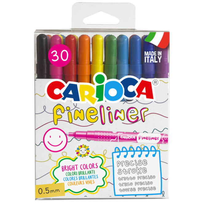 Fineliners Carioca assorti 0,5 punt, 30 stuks