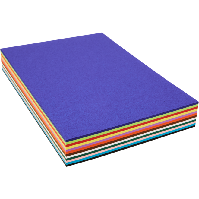 Tekenpapier A4, assorti in 12 kleuren 240 vel, 120 grs.