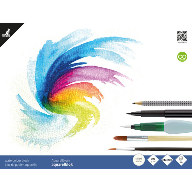 Aquarelpapier 24 x 32 cm roomwit 300 gram, 16 vel
