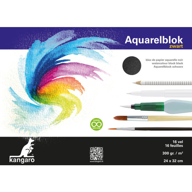 Aquarelpapier 24 x 32 cm zwart 300 gram, 16 vel