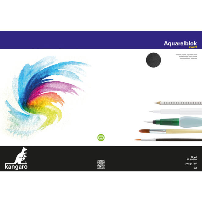 Aquarelpapier A2 zwart 300 gram, 12 vel