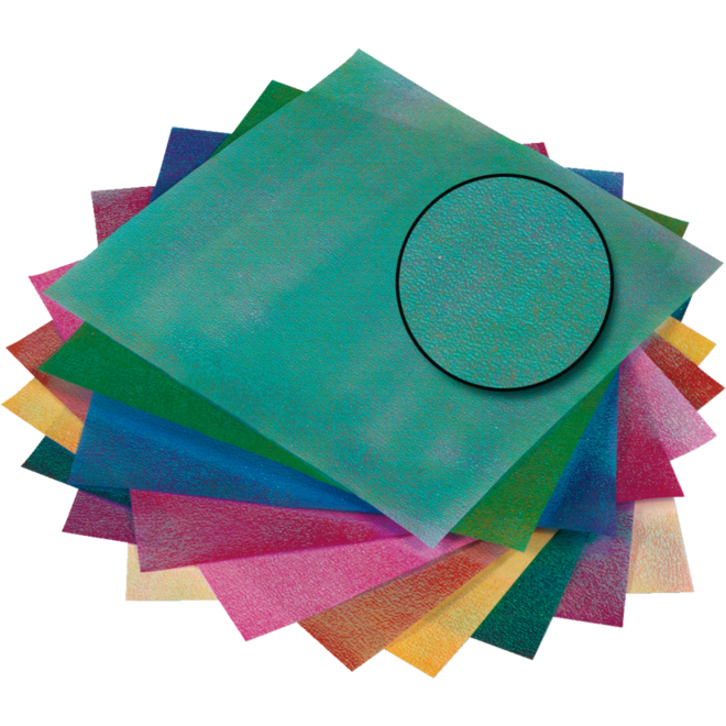 Knutselpapier iriscerend, 50 vel 14 x 14 cm in 10 kleuren, 75 grs.