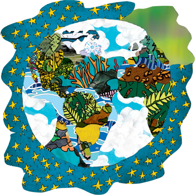 Designpapier planeet aarde 21,6 x 14 cm, 144 vel