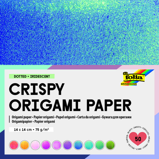 Knutselpapier iriscerend, 50 vel 14 x 14 cm in 10 kleuren, 75 grs.