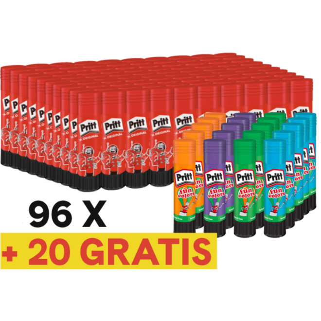 Plakstift Pritt 22 gram 96. st + 20 st. Pritt Color 10 gram