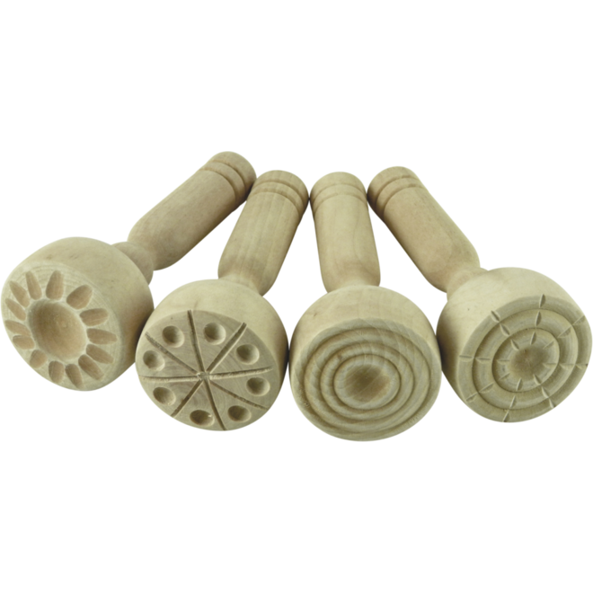 Kleistempel hout diverse patronen, 4 stuks