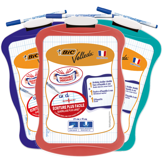 Whiteboard/wisbord BIC Velleda assorti 20 x 30 cm, 24 stuks