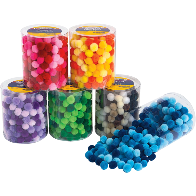 Pompons 2 cm 6 kleuren assorti, 1500 stuks
