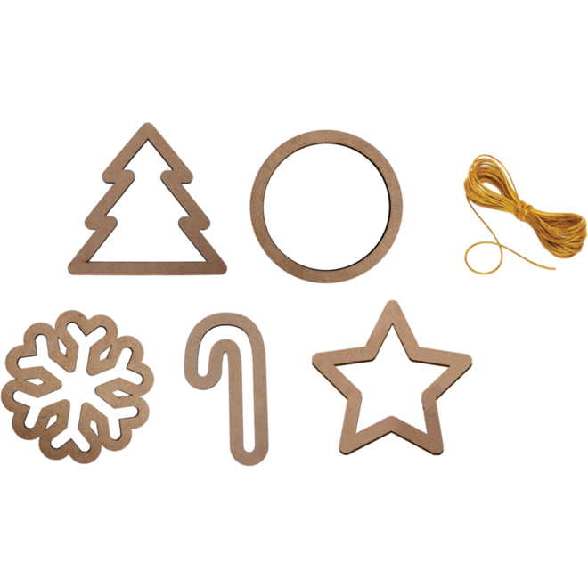 Houten kerstversiering frame +/-11 cm, 50 stuks