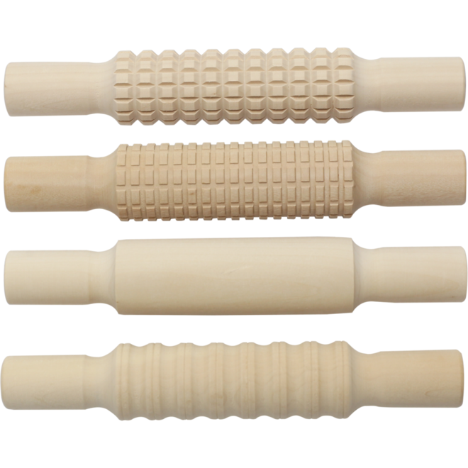 Kleiroller hout motieven Ø 3,5 x 21 cm, 4 stuks