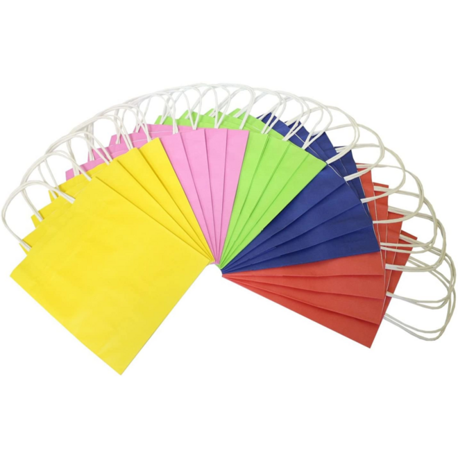 Tasjes papier assorti kleuren 24x12x31 cm   20 stuks