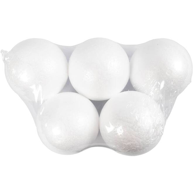 Tempex ballen 5 cm, wit, 5 stuks