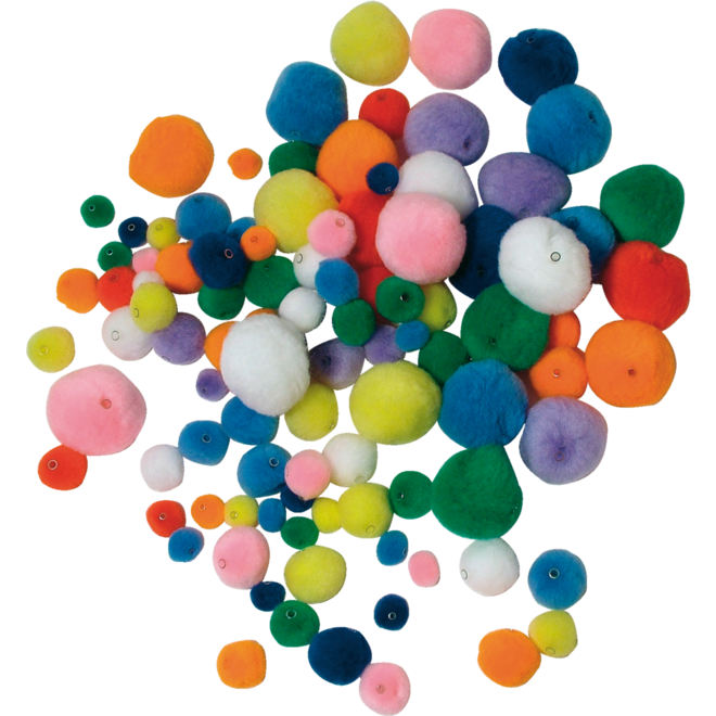Rijgpompons 4 maten/kleuren 100 stuks