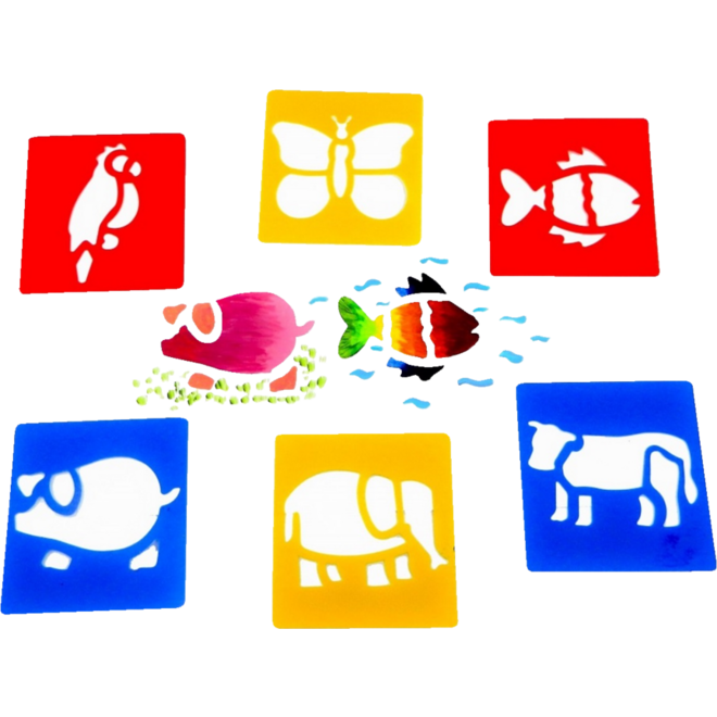Teken- en verfsjablonen dieren, 14 x 15 cm, 6 stuks