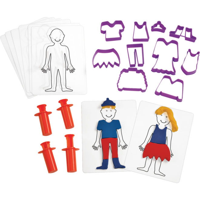 Aankleed steker set voor klei 13x7,5cm incl 8 sjablonen