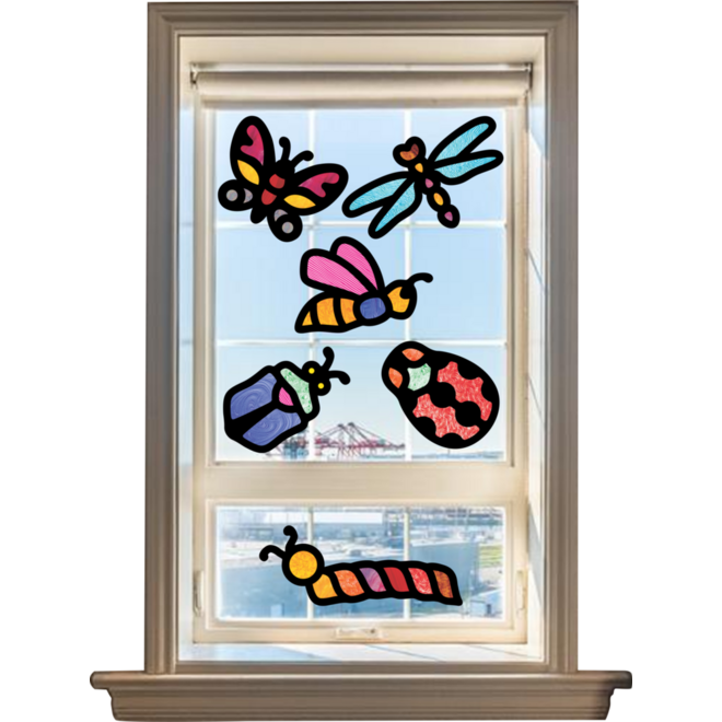 Glas in lood kader insecten 6 designs, 24 stuks