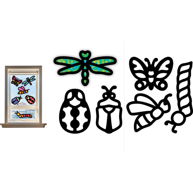 Glas in lood kader insecten 6 designs, 24 stuks