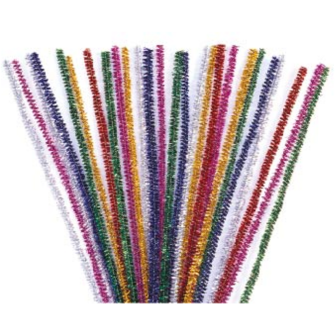 Chenilledraad 30,5 cm x 6 mm glitter assorti, 100 stuks
