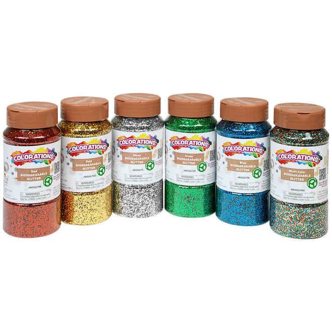 Glitter biologisch afbreekbaar 120  gram assorti, 6 stuks