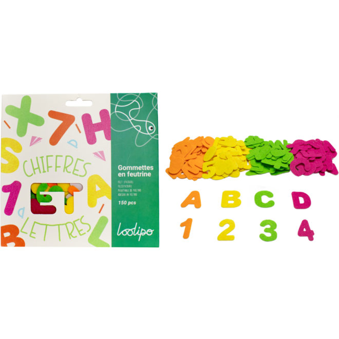 Vilt nummers en letters zelfklevend 3-5 cm, 150 stuks