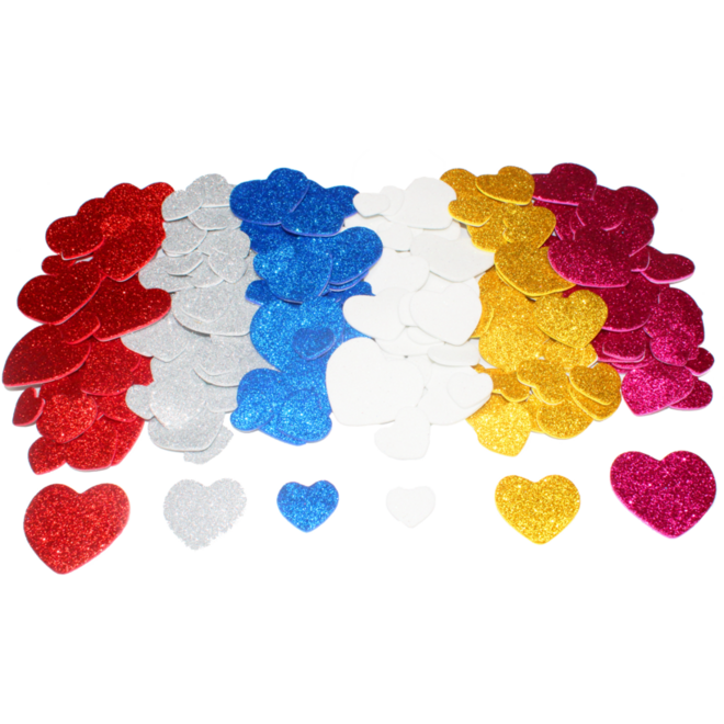 Foamstickers glitter hartjes assorti, 200 stuks