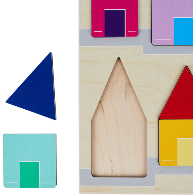 Rolf Puzzels - Reliëfpuzzel ontdek de grootte: een dak boven elk huis, 16 stukjes