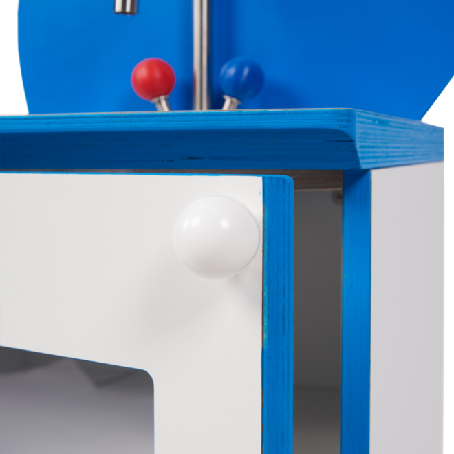 Rolf More - Keukenblok wit met blauwe achterwand en blauwe accenten
