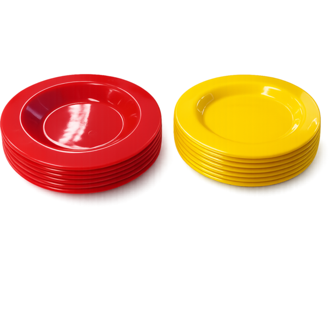 Rolf More - Bordjes, 12 stuks, 6 rode van 14,5 cm en 6 gele van 13 cm