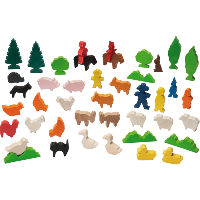 Houten figuren boerderij, set van 43 stuks