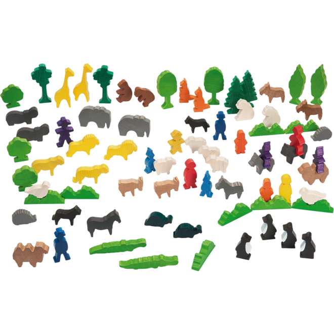 Houten figuren dierentuin, set van 76 stuks