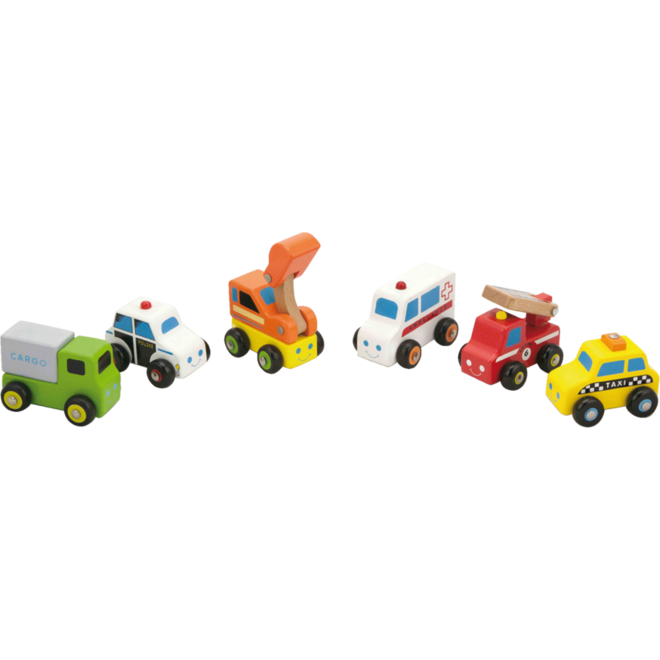 Auto's van hout, set van 6 stuks