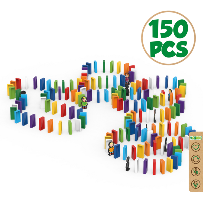 BiOBUDDi Domino 150, mix van 6 kleuren, inclusief 10 figuren