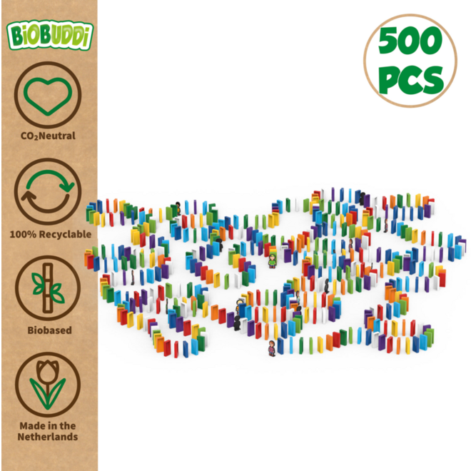 BiOBUDDi Domino 500 mix van 6 kleuren, inclusief 10 figuren