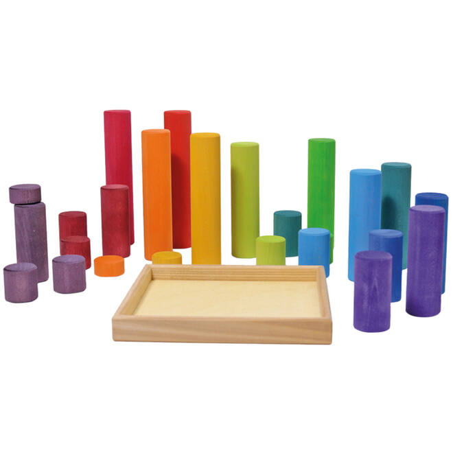 Grimm's - bouwblokken cilinders - regenboogkleuren - hout - set van 25