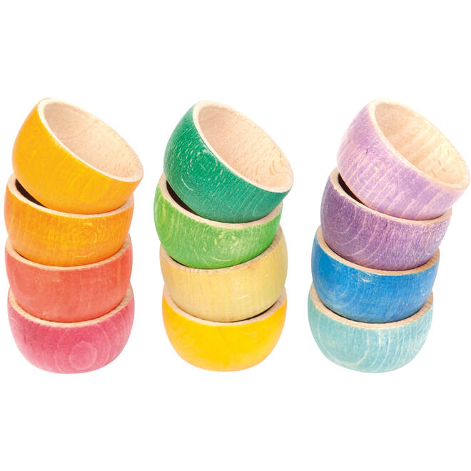 Open eind - Grapat Bowls - gekleurd - hout - set van 12 assorti