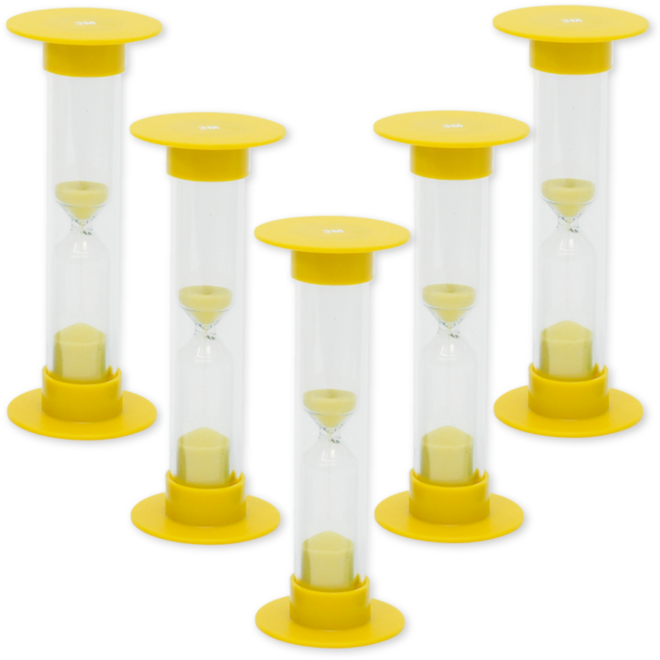 Zandloperset 5 stuks, geel, 3 minuten