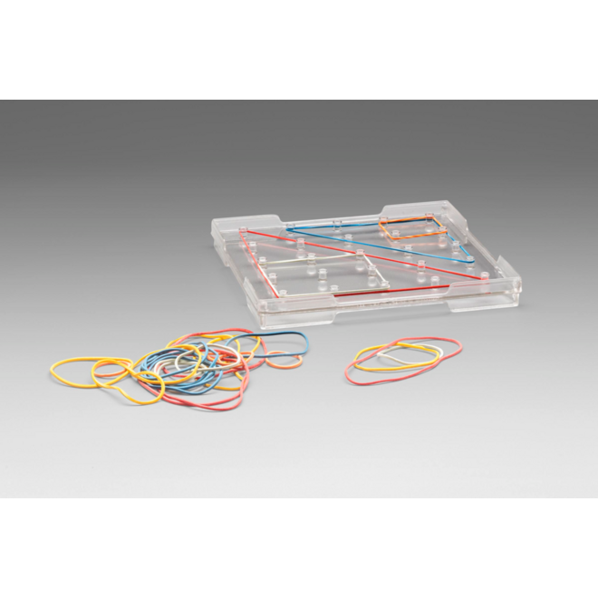 Geobord klein transp 15x15cm, stapelbaar, incl. ca. 25 rubberen ringen